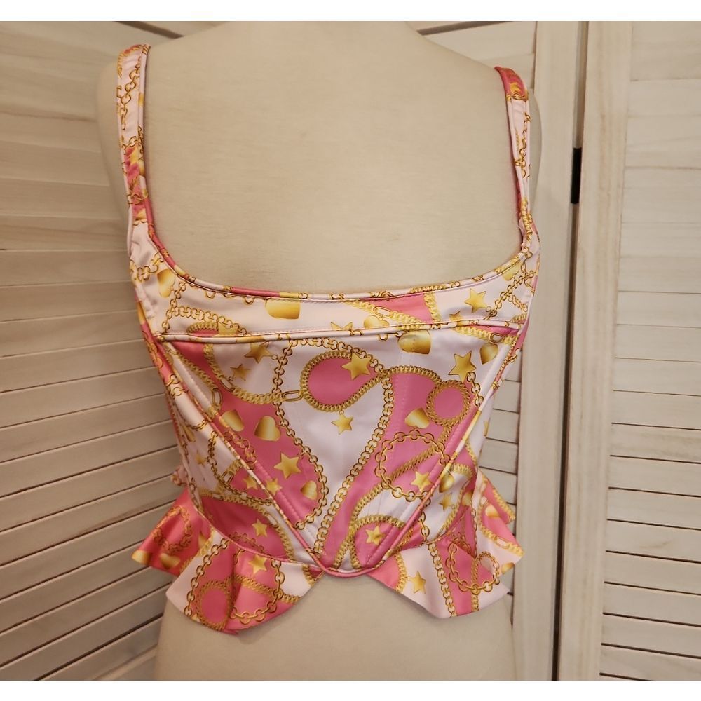 Dolls Kill Pink and Gold Chain Print Top Size M NWT